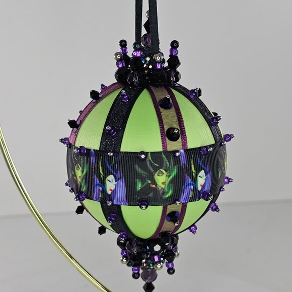 Handcrafted Maleficent Themed Ornament Beaded Accents Ribbon Detailing Villains - Picture 5 of 9